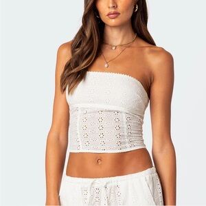 Edikted Lemon Lacey White Eyelet Tube Top
